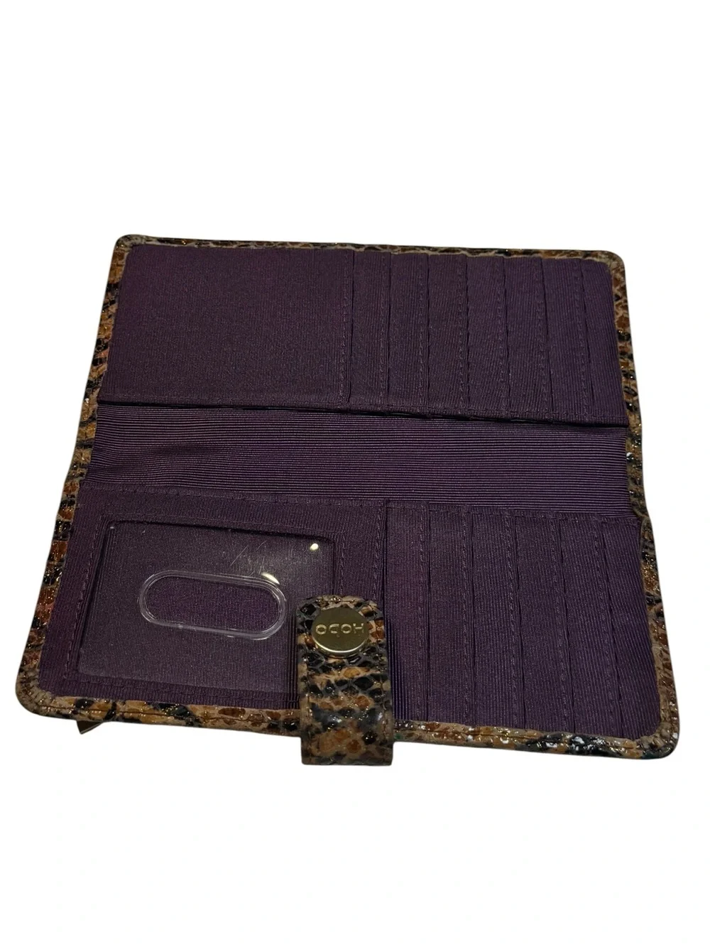 HOBO International Snake Tiger Print Leather Bifold Snap Card Wallet Orange